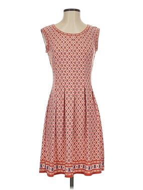 Max Studio Geometric Print Fit & Flare Midi Dress Boho Red White XS